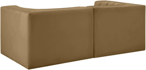 Meridian Furniture Rummi Channel Tufted Modular Loveseat in Stain Resistant Performance Velvet for Modern Living Saddle 68 inches 660Saddle-S68