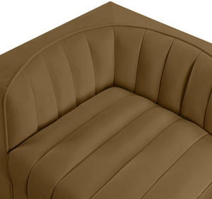 Meridian Furniture Rummi Channel Tufted Modular Loveseat in Stain Resistant Performance Velvet for Modern Living Saddle 68 inches 660Saddle-S68