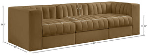Meridian Furniture Rummi 3 Piece Modular Sofa in Channel Tufted Stain Resistant Saddle Velvet Fabric 660Saddle-S97