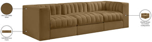 Meridian Furniture Rummi 3 Piece Modular Sofa in Channel Tufted Stain Resistant Saddle Velvet Fabric 660Saddle-S97