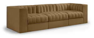 Meridian Furniture Rummi 3 Piece Modular Sofa in Channel Tufted Stain Resistant Saddle Velvet Fabric 660Saddle-S97