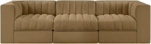 Meridian Furniture Rummi 3 Piece Modular Sofa in Channel Tufted Stain Resistant Saddle Velvet Fabric 660Saddle-S97