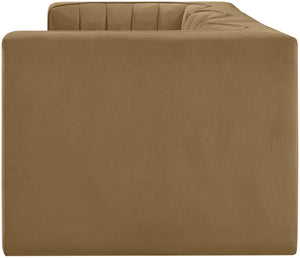 Meridian Furniture Rummi 3 Piece Modular Sofa in Channel Tufted Stain Resistant Saddle Velvet Fabric 660Saddle-S97