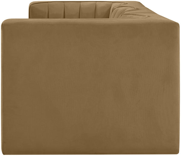 Meridian Furniture Rummi 3 Piece Modular Sofa in Channel Tufted Stain Resistant Saddle Velvet Fabric 660Saddle-S97