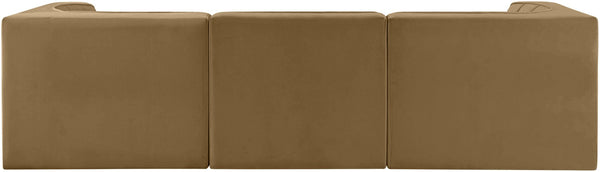 Meridian Furniture Rummi 3 Piece Modular Sofa in Channel Tufted Stain Resistant Saddle Velvet Fabric 660Saddle-S97