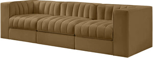 Meridian Furniture Rummi 3 Piece Modular Sofa in Channel Tufted Stain Resistant Saddle Velvet Fabric 660Saddle-S97