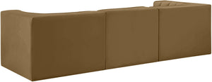 Meridian Furniture Rummi 3 Piece Modular Sofa in Channel Tufted Stain Resistant Saddle Velvet Fabric 660Saddle-S97