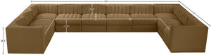 Meridian Furniture Rummi 10 Piece Modular Sectional Velvet Performance Fabric Channel Tufted Sofa 660Saddle-Sec10A