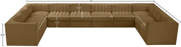 Meridian Furniture Rummi 10 Piece Modular Sectional Velvet Performance Fabric Channel Tufted Sofa 660Saddle-Sec10A