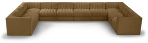 Meridian Furniture Rummi 10 Piece Modular Sectional Velvet Performance Fabric Channel Tufted Sofa 660Saddle-Sec10A