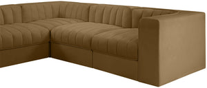 Meridian Furniture Rummi 10 Piece Modular Sectional Velvet Performance Fabric Channel Tufted Sofa 660Saddle-Sec10A