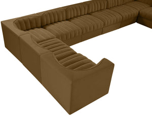 Meridian Furniture Rummi 10 Piece Modular Sectional Velvet Performance Fabric Channel Tufted Sofa 660Saddle-Sec10A