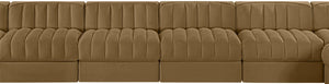 Meridian Furniture Rummi 10 Piece Modular Sectional Velvet Performance Fabric Channel Tufted Sofa 660Saddle-Sec10A