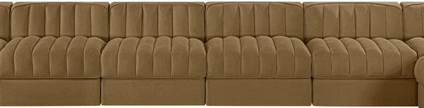Meridian Furniture Rummi 10 Piece Modular Sectional Velvet Performance Fabric Channel Tufted Sofa 660Saddle-Sec10A