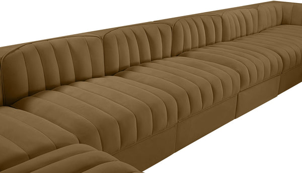 Meridian Furniture Rummi 10 Piece Modular Sectional Velvet Performance Fabric Channel Tufted Sofa 660Saddle-Sec10A