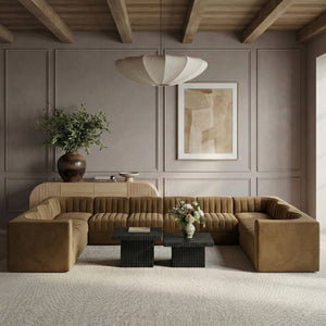 Meridian Furniture Rummi 10 Piece Modular Sectional Velvet Performance Fabric Channel Tufted Sofa 660Saddle-Sec10A