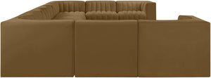 Meridian Furniture Rummi 10 Piece Modular Sectional Velvet Performance Fabric Channel Tufted Sofa 660Saddle-Sec10A