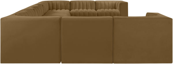 Meridian Furniture Rummi 10 Piece Modular Sectional Velvet Performance Fabric Channel Tufted Sofa 660Saddle-Sec10A