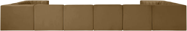 Meridian Furniture Rummi 10 Piece Modular Sectional Velvet Performance Fabric Channel Tufted Sofa 660Saddle-Sec10A