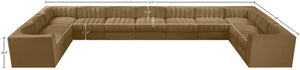 Meridian Furniture Rummi Channel Tufted Velvet Modular Sectional Eleven Piece Low Profile Living Room Sofa 660Saddle-Sec11A