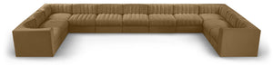 Meridian Furniture Rummi Channel Tufted Velvet Modular Sectional Eleven Piece Low Profile Living Room Sofa 660Saddle-Sec11A