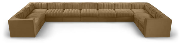 Meridian Furniture Rummi Channel Tufted Velvet Modular Sectional Eleven Piece Low Profile Living Room Sofa 660Saddle-Sec11A