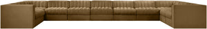 Meridian Furniture Rummi Channel Tufted Velvet Modular Sectional Eleven Piece Low Profile Living Room Sofa 660Saddle-Sec11A
