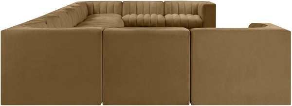 Meridian Furniture Rummi Channel Tufted Velvet Modular Sectional Eleven Piece Low Profile Living Room Sofa 660Saddle-Sec11A