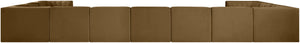 Meridian Furniture Rummi Channel Tufted Velvet Modular Sectional Eleven Piece Low Profile Living Room Sofa 660Saddle-Sec11A