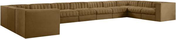 Meridian Furniture Rummi Channel Tufted Velvet Modular Sectional Eleven Piece Low Profile Living Room Sofa 660Saddle-Sec11A
