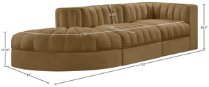 Meridian Furniture Rummi Channel Tufted Velvet Modular Sectional Sofa with Solid Wood Frame for Modern Living Saddle 660Saddle-Sec3A