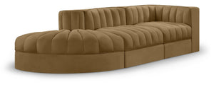 Meridian Furniture Rummi Channel Tufted Velvet Modular Sectional Sofa with Solid Wood Frame for Modern Living Saddle 660Saddle-Sec3A