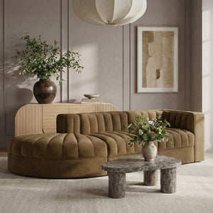 Meridian Furniture Rummi Channel Tufted Velvet Modular Sectional Sofa with Solid Wood Frame for Modern Living Saddle 660Saddle-Sec3A