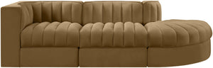 Meridian Furniture Rummi Channel Tufted Velvet Modular Sectional Sofa with Solid Wood Frame for Modern Living Saddle 660Saddle-Sec3A