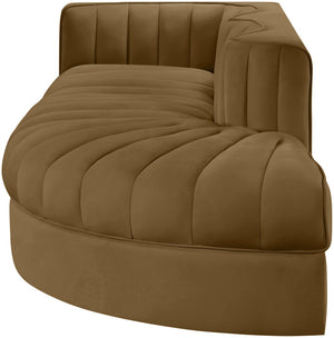 Meridian Furniture Rummi Channel Tufted Velvet Modular Sectional Sofa with Solid Wood Frame for Modern Living Saddle 660Saddle-Sec3A