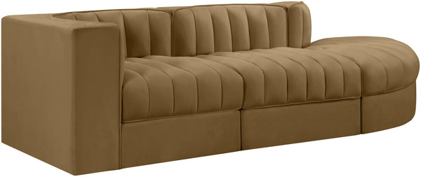 Meridian Furniture Rummi Channel Tufted Velvet Modular Sectional Sofa with Solid Wood Frame for Modern Living Saddle 660Saddle-Sec3A