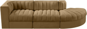 Meridian Furniture Rummi Channel Tufted Velvet Modular Sectional Sofa with Solid Wood Frame for Modern Living Saddle 660Saddle-Sec3A