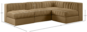 Meridian Furniture Rummi Channel Tufted Velvet Modular Sectional Sofa for Open Concept Living Rooms 660Saddle-Sec4A