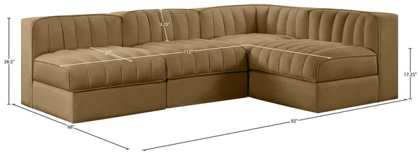 Meridian Furniture Rummi Channel Tufted Velvet Modular Sectional Sofa for Open Concept Living Rooms 660Saddle-Sec4A