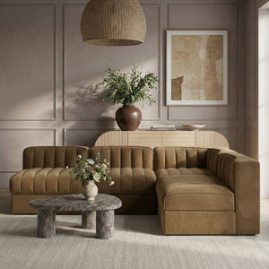 Meridian Furniture Rummi Channel Tufted Velvet Modular Sectional Sofa for Open Concept Living Rooms 660Saddle-Sec4A