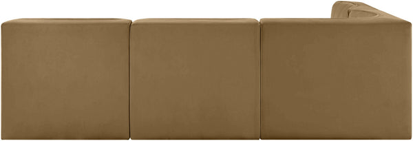 Meridian Furniture Rummi Channel Tufted Velvet Modular Sectional Sofa for Open Concept Living Rooms 660Saddle-Sec4A