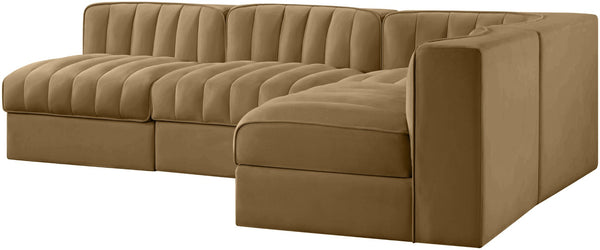 Meridian Furniture Rummi Channel Tufted Velvet Modular Sectional Sofa for Open Concept Living Rooms 660Saddle-Sec4A