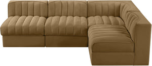 Meridian Furniture Rummi Channel Tufted Velvet Modular Sectional Sofa for Open Concept Living Rooms 660Saddle-Sec4A
