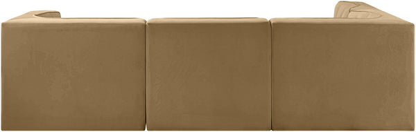 Meridian Furniture Rummi Four Piece Modular Sectional Saddle Velvet Channel Tufted Low Profile Sofa 660Saddle-Sec4B