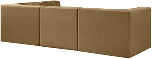 Meridian Furniture Rummi Four Piece Modular Sectional Saddle Velvet Channel Tufted Low Profile Sofa 660Saddle-Sec4B