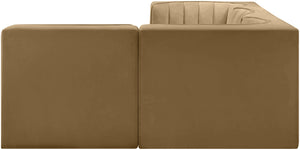 Meridian Furniture Rummi Four Piece Modular Sectional Saddle Velvet Channel Tufted Low Profile Sofa 660Saddle-Sec4B
