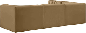 Meridian Furniture Rummi Four Piece Modular Sectional Saddle Velvet Channel Tufted Low Profile Sofa 660Saddle-Sec4B