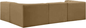 Meridian Furniture Rummi Four Piece Modular Sectional Saddle Velvet Channel Tufted Low Profile Sofa 660Saddle-Sec4B