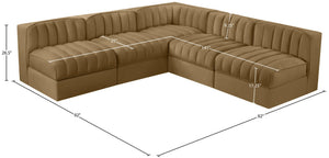Meridian Furniture Rummi Five Piece Modular Sectional Channel Tufted Saddle Velvet Contemporary Living 660Saddle-Sec5A