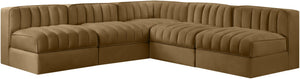 Meridian Furniture Rummi Five Piece Modular Sectional Channel Tufted Saddle Velvet Contemporary Living 660Saddle-Sec5A